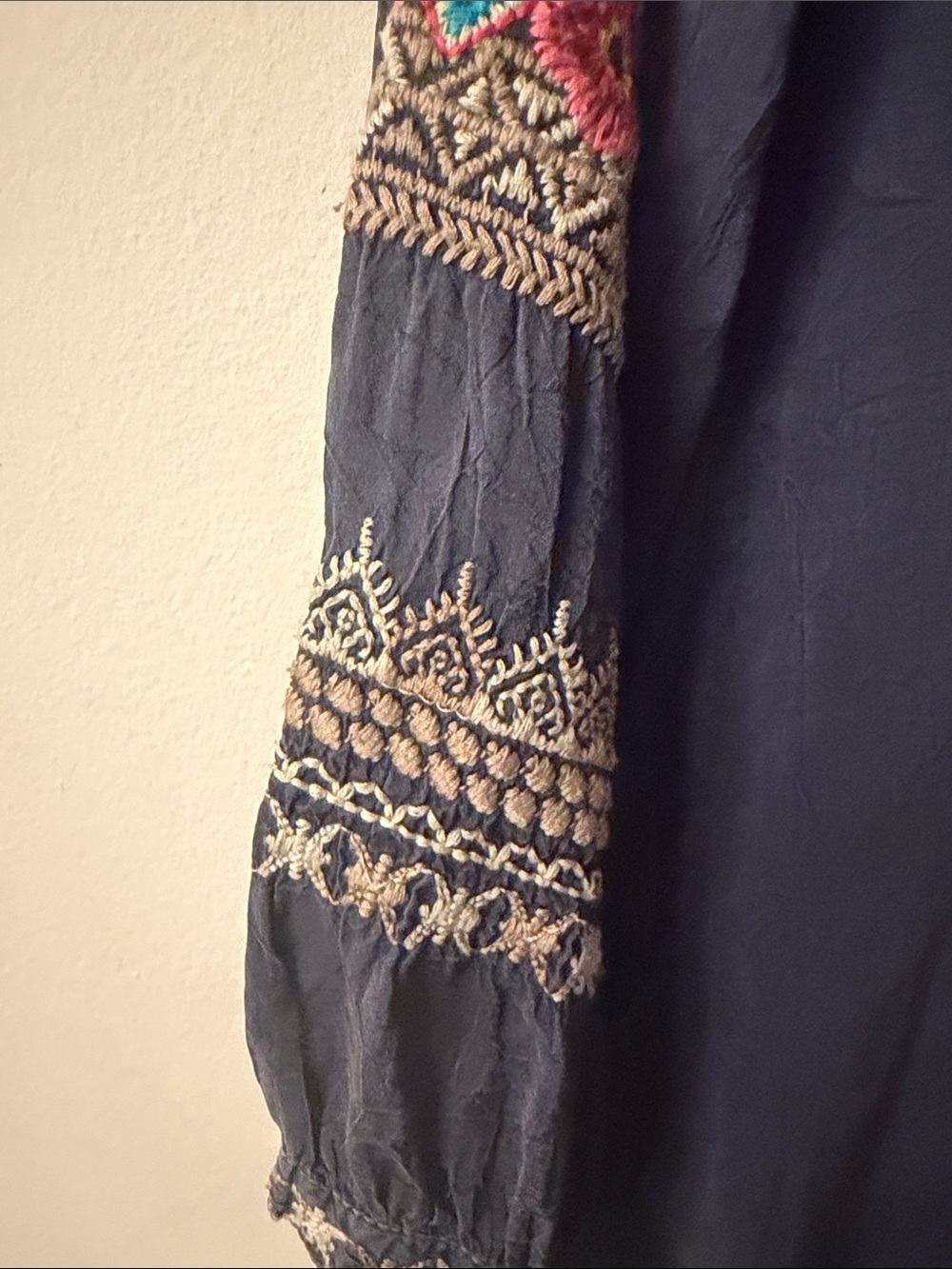 Johnny Was Navy Embroidered Boho Tunic with Multicolor Floral Detail - Picture 8 of 10